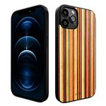 iATO iPhone 12 & 12 Pro Wood Case. Unique & Classy Shockproof Protective Cover. Compatible with Wireless Charging Real Wooden Overlay on Soft Black TPU - Multicolor Skateboard