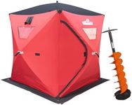 THUNDERBAY Ice Cube 2-3 Man Portable Ice Shelter & Ice Auger Combo, 24 Square Feet of Fishable Area, Portable 2-3 Person Ice Shanty with 6 Inch Nylon Ice Auger