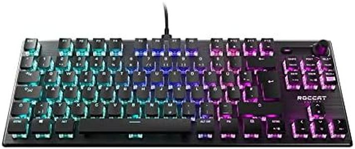 Roccat Vulcan TKL - Tastiera da gioco meccanica compatta RGB, illuminazione a tasto singolo AIMO LED, interruttori lineari Titan, superficie in alluminio, rotella multimediale, QWERTZ