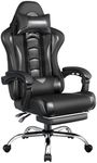 Yaheetech Gaming Chair for Adults, Ergonomic Video Game Chair with Massage Lumbar Support and Footrest Swivel, Height Adjustable Reclining Computer Racing Gamer Chair with Headrest - Full Black