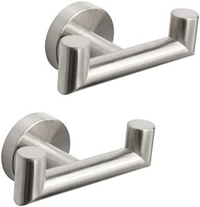 NearMoon Bathroom Double Towel Hook- SUS304 Stainless Steel Robe Towel Holder, Heavy Duty Double Coat Hook for Bathroom Livingroom Kitchen Wall Mounted, 2 Pack (Brushed Nickel)