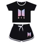 Maxall BTS KPOP Casual Cotton Crop Top & High Waist Short Set For Girls & Kids 10-11 YEARS SETBTSMILTIKIDBK01_10