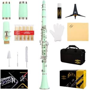 Glory GLY-CLAGN Professional Ebonite Bb Clarinet with 10 Reeds, Stand, Hard Case, Cleaning Cloth, Cork Grease, Mouthpiece Brush and Pad Brush,Green