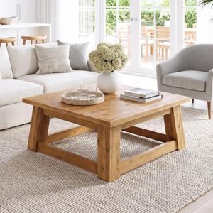 DM Furniture Rustic 40" Square Coffee Table, Solid Reclaimed Wood, Natural