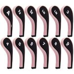 Andux Number Print Golf Iron Club Head Covers Long Neck with Zipper 12pcs/Set Black/pink