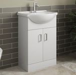 Affine® 560mm Vanity Unit Basin Sink Bathroom Storage Cabinet Cupboard Freestanding, Single Tap Hole Ceramic Wash Basins, Soft Close Doors, White Gloss