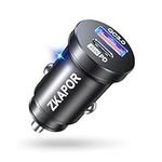 ZKAPOR USB C Car Charger, [PD 45W & QC 3.0] USB Cigarette Lighter Socket Fast 12v/24v USB Car Charger Adapter Mini&Metal Compatible with iPhone 15 Pro Max 14 13 Samsung S23/22, Huawei P50, Pixel