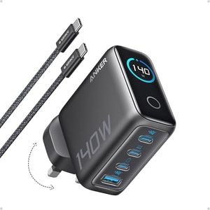 140W USB-C Charger, Anker Laptop Charger, 4-Port Multi-Device Fast Charging, Advanced GaN Power Adapter, Intuitive Touch Controls, Compatible with MacBook, iPhone 16 Series, Samsung, Pixel (Dark Gray)