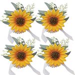 WEIERYUE Artificial Sunflower Wrist Corsage,Bride Groom Bridesmaid Wedding Flower Corsage Set,Formal Party and Vintage Wedding.(4pcs Sunflower Wrist Corsage)