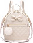 I IHAYNER Cute Little Backpack Purse with Bow Mini Backpack for Girls Teen Vegan Leather Pom Backpack Shoulder Bag for Women Pure Beige