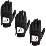 FINGER TEN Mens Golf Glove Rain Grip Value 3 Pack, Black Left Hand Fit Right Handed Golfer, All Weather Durable Grip Size Medium (Black, M)