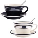 N+B Porcelain Cappuccino Cups with Saucers and Spoon,Coffee,Tea Cup - 250 ml/8.8 oz - Set of 2