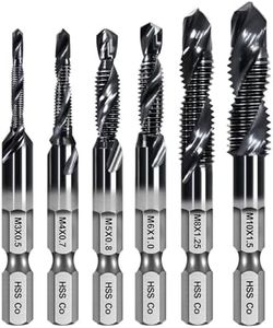 BGTEC 6pcs M3-M10 HSS Drill Tap Combination Set with 1/4" Hex Shank for Drilling, Tapping, Countersinking