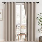 H.VERSAILTEX 100% Blackout Curtains for Bedroom Thermal Insulated Blackout Curtains 96 inch Length Heat and Full Light Blocking Curtains for Living Room with Black Liner 2 Panels Set, Natural Sand