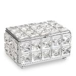 SUMNACON Crystal Jewelry Box Trinket Organizer, Rectangle Silver Trinket Storage Box with Lid, Decorative Jewelry Trinket Box Holder for Earrings Ring Necklace