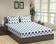 Trance Home Linen 180TC 100% Cotton 78"x72" Standard King Size Elastic Fitted Bedsheet | Printed King Bed Size Elasticated Fitted Bedspread with 2 Pillow Covers (King 78x72 inch, Ambari Blue)