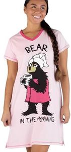 Lazy One Women's Nightgown, Funny V-Neck Sleep Shirt for Women, Bear in the Morning Nightshirt, Large-X-Large
