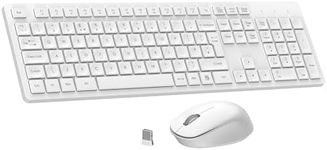 LeadsaiL Wireless Keyboard and Mouse Set, 2.4GHz USB Computer Keyboards and Mouse Combo, Soft Touch, Full Size UK QWERTY Layout with 12 Multimedia Shortcuts for HP/Lenovo Laptop and Mac-White