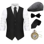 Gionforsy 1920s Mens Vest Accessories Gatsby Gangster Costume Accessories Set 20s (S, Black)