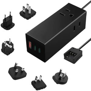 Ceptics 65W World Travel Adapter 3 USB Ports PD 3.0 Ultra Compact Charger 2 US Outlets [GaN Tech], Quick Type C, Charge Laptops, Cellphones in Europe, Asia, Africa, America and More
