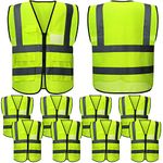 JenPen 10 Pieces Reflective Safety Vests with Pockets and Zipper, High Visibility Mesh Construction Vest for Men Women, Yellow, Silver, Large