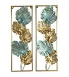 SHREE 'O' GREEN TECH Metal Multicolor Big Leaves Metal Wall Art Room Decor Aesthetic, Set of 3 Golden Frame Wall Sculptures, Wall Decor for Living Room, Bathroom Bedroom or Kitchen Décor