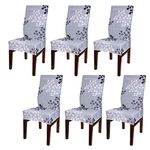 BTSKY 6 Pack Super Fit Stretch Washable Printed Dining Chair Protector Cover Seat, Removable Slipcover for Hotel Dining Room Ceremony Banquet Wedding Party, Grey Flower