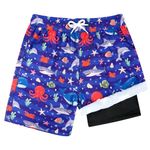 JiAmy Boys Swim Trunks 2 in 1 Swimming Shorts Compression Liner Gym Shorts with Pockets & Elastic Waistband Quick Dry Swimwear Beach Trunk Boardshorts for Boys Teenagers 7-8 Years Navy Blue