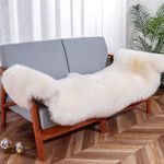 Soft Cozy Genuine Fluffy Sheepskin Rug, Shaggy Wool Fur Area Rug for Bedroom Living Room Decors Carpet Sofa Cover Chair Side of The Bed Couch Bench Pet Dog Pray Cushion Mat(2FT×6FT, Ivory White)