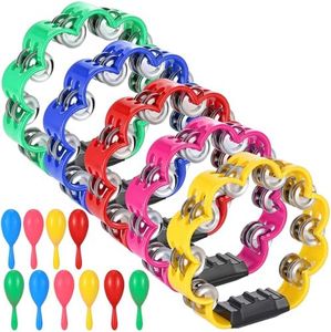 AOKISY 15 Pieces Petal Tambourines for Adults Set Metal Jingles Hand Held Percussion With Maracas for Bar Party School KTV Operation Christmas Christian Dance Charity Project