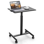 COSTWAY Mobile Standing Desk, Height Adjustable Laptop Desk Overbed Table with Wheels, 65 x 48cm Rolling Computer Desk Workstation Teacher Podium for Home Office (Black)