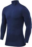 PowerLayer Men's Compression Base Layer Top Long Sleeve Under Shirt - Mock Neck - Blueprint, Medium