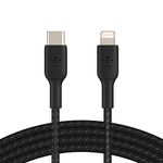 Belkin Apple Certified Braided Lightning to USB-C Charge and Sync Cable, 6.6 Feet / 2 Meters, Black
