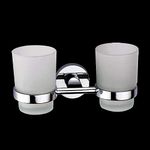 Toothbrush Glass Tumbler with Holder Stainless Steel Chromed (Double Tumblers)