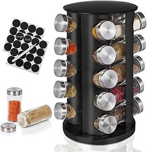 Spice Rack, Spice Rack Organizer for Countertop, Rotating Spice Rack with Jars, Spinning Spice Rack Shelf, Revolving Spice Rack for Kitchen (Black)