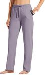 Willit Women's Cotton Sweatpants Open Bottom Yoga Sports Pants Straight Leg Lounge Athletic Pants with Pockets Purple XL