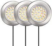 GETINLIGHT 2.5" Wide 3000K Dimmable LED Puck Lights Kit, Plug-in Installation with Recessed or Surface Mounted, Brushed Nickel Finish Over Metal Construction, Set of 3, IN-0113-3-SN