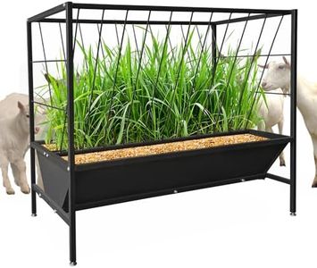 Garvee Pasture Hay Feeder 45 Gallon, Heavy-Duty Steel Hay Grain Livestock Feeder with 24 Gallon Feed Pan, Livestock Feeding Trough for Sheep, Goats, Calves, Cow, Horse, Black