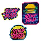 OYSTERBOY 3Pcs Stay RAD Cool Awesome 80s Retro Synthwave Colorful Well Made Quality Sew/Iron On 100% Embroidered Decorative Applique Patch for Hats Vests Jackets Clothing Bags Vacation Travel Gift