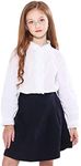 SOLOCOTE Girls White Blouse Ruffle Long Sleeve Button Down Shirts Princess Cotton Loose Soft Tops Spring and Summer, 190903, White, 11-12Y