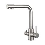 IBERGRIF M22109A 3 Way Water Filter Tap, Kitchen Drinking Taps Sink Mixer Swivel Spout with 2 Handles, Hot, Cold and Filter Tap for Kitchen, G3/8" Hose, 360° Swivel, Brushed Nickel