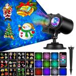 Kripyery Christmas Projector Lights, 16 HD Slides and 10 Colors LED Projection Lamp, Waterproof Snowflake Landscape Lights, Holiday Lights with Remote Control for Xmas, Halloween, Party UK Delivery