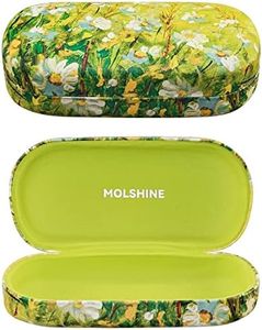 molshine Hard Shell Leather Sunglasses Case,Classic Large Glasses Case for Women Men,Sunglass Eyeglasses (Green Daisy)