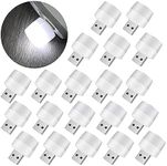 Pack of 20 Mini Portable USB Night Light, Mobile Small Round Plug-in LED Beads Lights USB Atmosphere Light for Bedroom, Bathroom, Corridor, Children's Room, Nursery, Kitchen, Car (White Light)