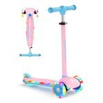 XJD Toddler Scooters for Kids 3-8, 3 Wheel Scooters for Kids 110lbs, LED Light-Up Wheels and Side, 3 Adjustable Height, Lean-to-Steer, Birthday Gift Toy for 3-8 Year Old Girl Boy(Pink)