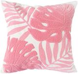 Hodeco Embroidery Throw Pillow Covers 18x18 Inches Floor Pillow Cover for Couch Bed Room Chair 100% Cotton Loop Embroidered Pink Tropical Leaves Cushion Cover Square Pillow Case 45x45cm, 1 Piece