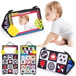 Tuaeccki Tummy Time Mirror Toys Baby Toys 0-6 Months Black and White Sensory Toys for Babies Activity Montessori Newborn Baby Mirror Tummy Time Toys Foldable High Contrast Cloth Book Infant, Alphabet