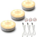 Rechargeable Motion Sensor Light 1000mAH LED Puck Lights, Stick Anywhere Light, Cordless Closet Light, Automatic Under Cabinet Lighting for Counter,Pantry,Wardrobe,Hallway,Stairs,Warm White 3 Pack