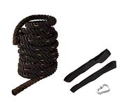 AZUKA® Polypropylene Battle Rope with Anchor Strap for Gym, Battle Rope for Home, Heavy Battle Rope, 1.5 Inches Diameter (50 FT, Black-Yellow)