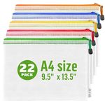 22 Pack A4 Mesh Zipper Pouch Bags - Plastic Zipper Pouches for Organizing 13.5x9.5 in - Document Bags With Zipper - Letter Size Zipper Pouch - Document Pouch With Zipper - Mesh Pouch With Zipper